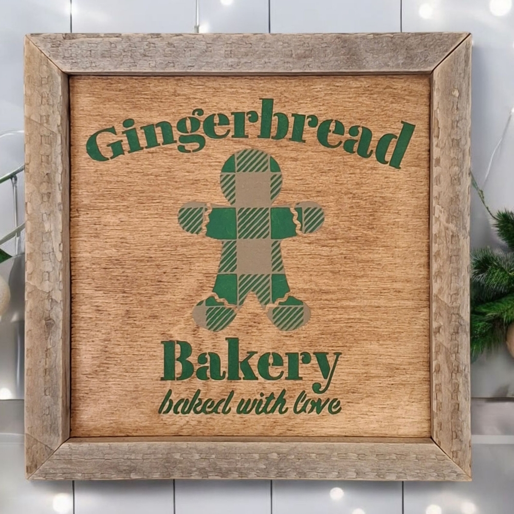 Gingerbread Bakery Painted Wood Sign Crafted Christmas Tabletop Shelf Leaner